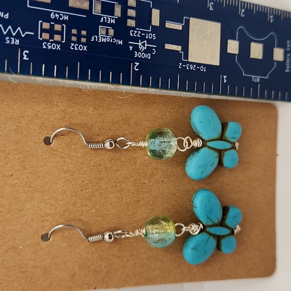Hand Crafted Magnesite dyed Turquoise Butterfly Earrings #127 NWOT - Picture 2 of 2